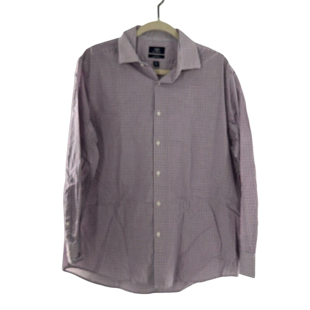 Dockers Mens Fitted Stretch Collar Button-Down Shirt Red/Blue Plaid Cotton Prep
